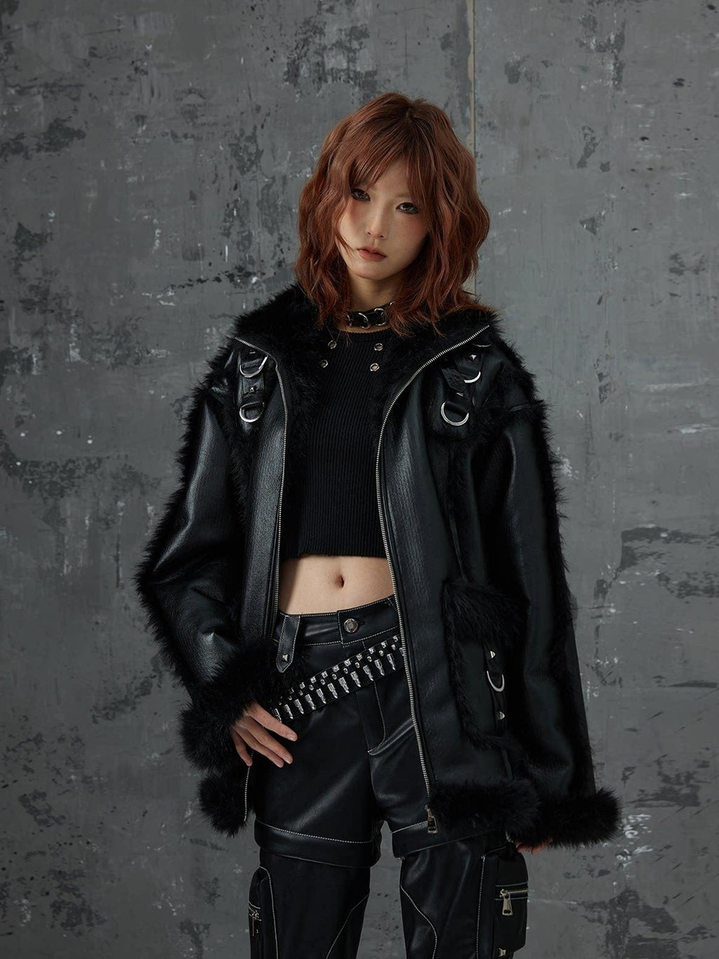 Frustration Garden Thick Warm Original Loose Fit Faux Fur Lined Pu Leather Casual Jackets