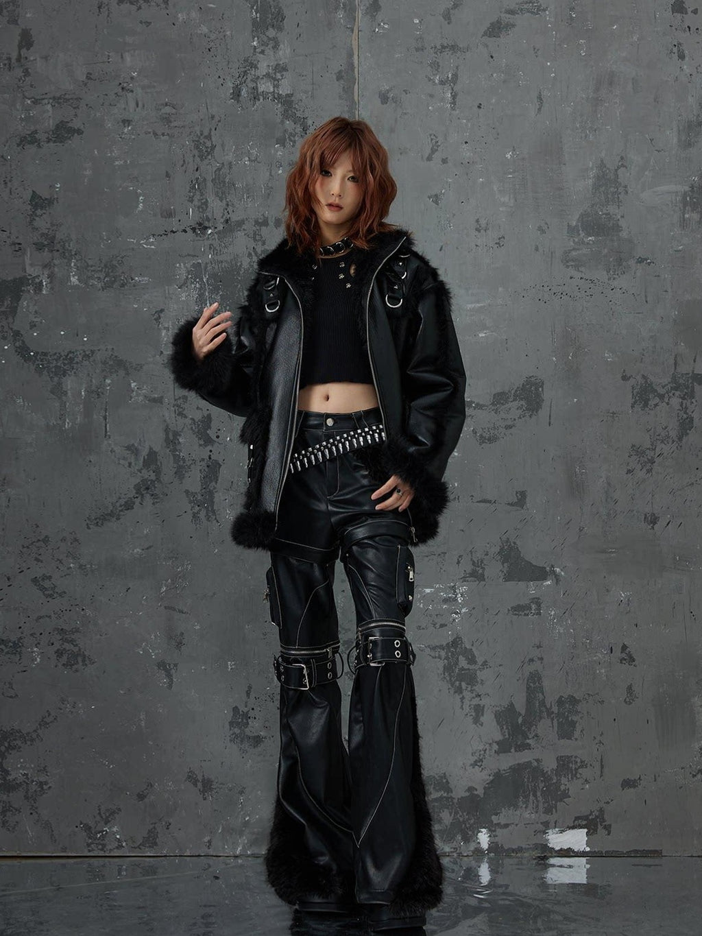 Frustration Garden Thick Warm Original Loose Fit Faux Fur Lined Pu Leather Casual Jackets