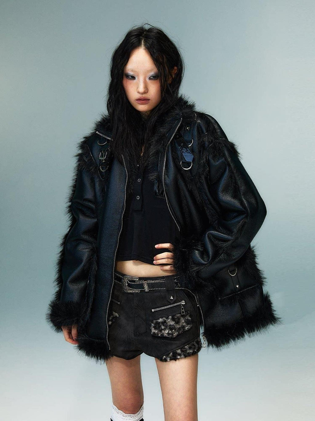 Frustration Garden Thick Warm Original Loose Fit Faux Fur Lined Pu Leather Casual Jackets