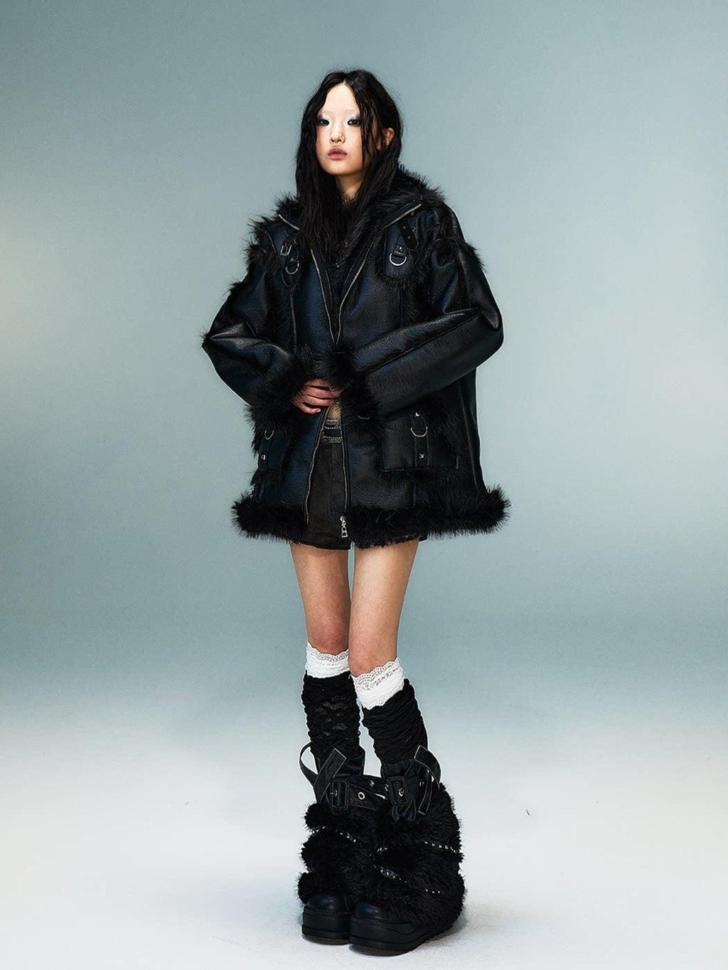 Frustration Garden Thick Warm Original Loose Fit Faux Fur Lined Pu Leather Casual Jackets