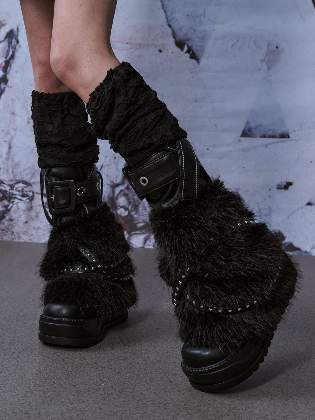 Frustration Garden Thickened Leg Shaping Edgy Slouchy Polyester One Size Women Black Leg Warmers