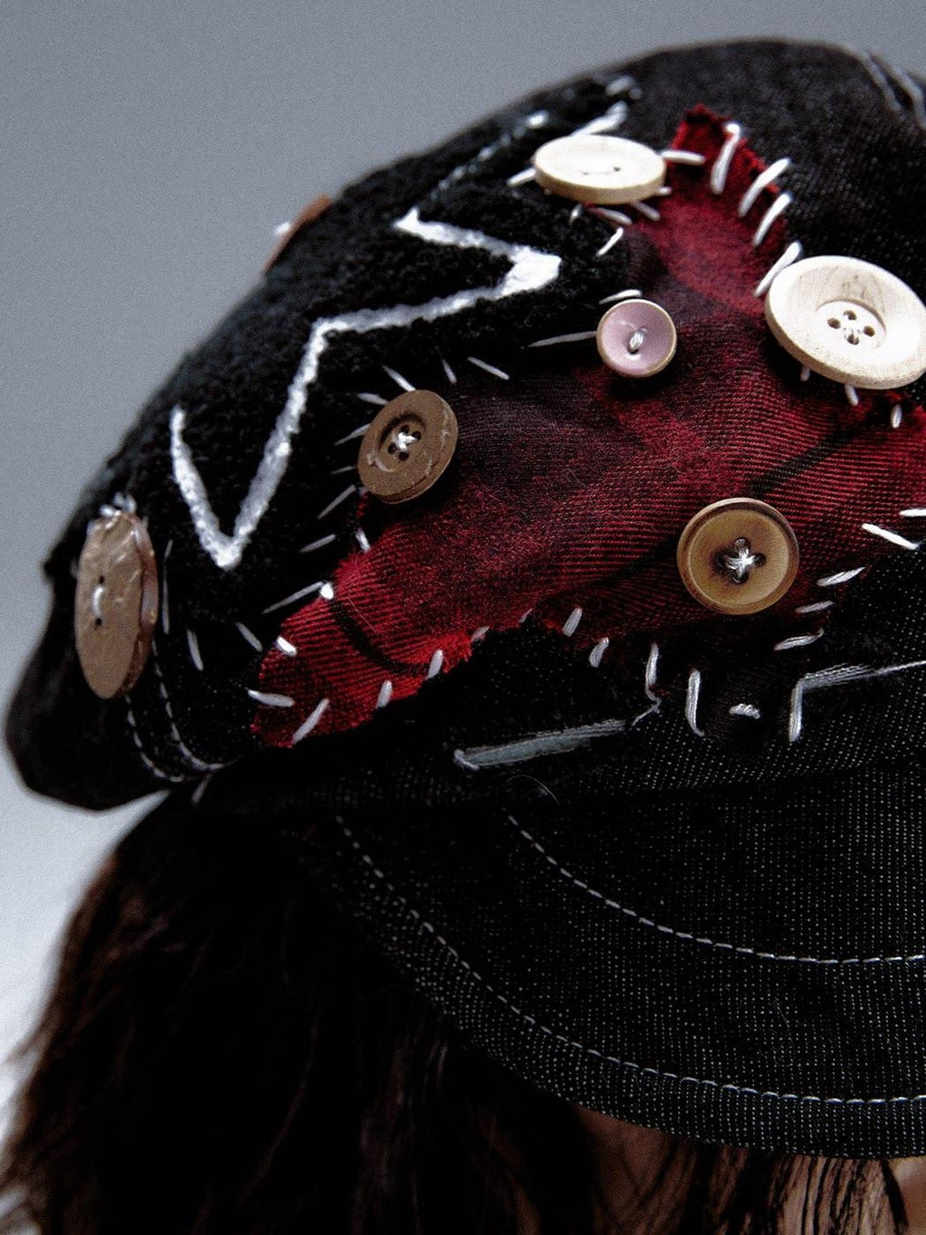 Frustration Garden Versatile Denim Patch Detail Unisex Youth Casual Black Berets