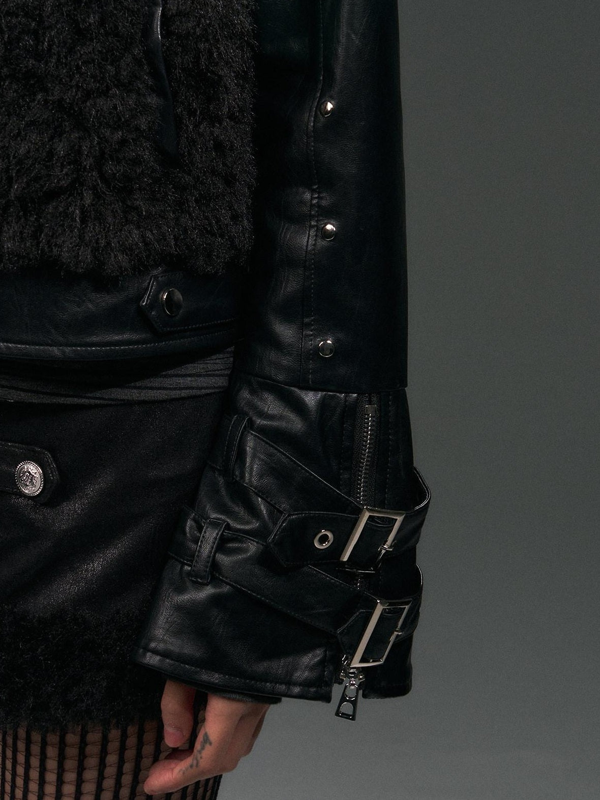 Frustration Garden Warm Thick Pu Dark Gothic Loose Fit Fur Collar Zipper Metal Cropped Jackets