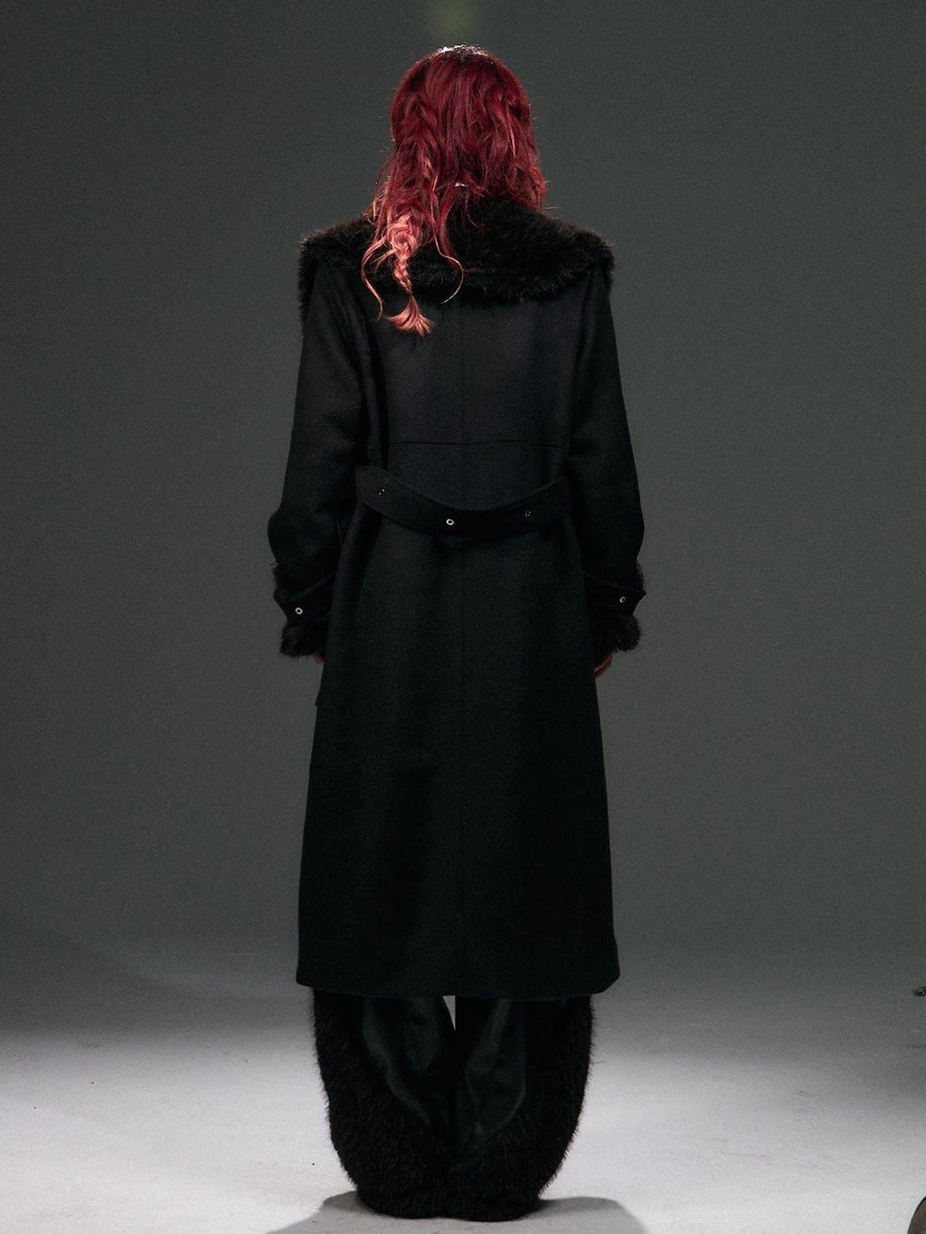 Frustration Garden Warm Wool Blend Fur Collar Regal Loose Fit Black Casual Party Commute Long Coats