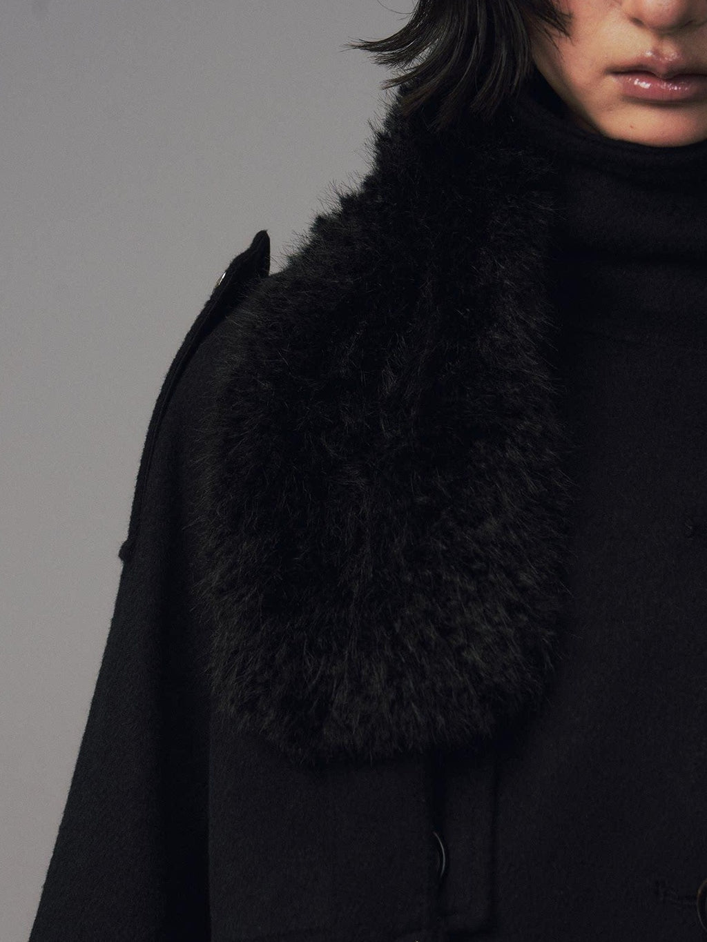 Frustration Garden Wool Blend Asymmetrical Double Breasted Loose Fit Commuter Black Short Coats