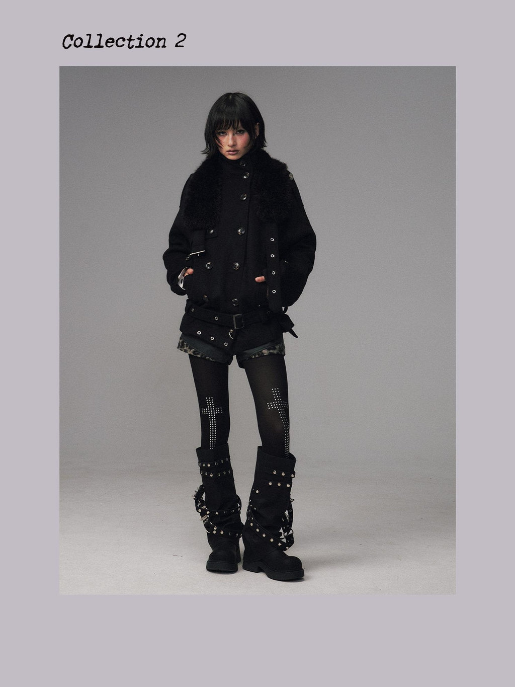 Frustration Garden Wool Blend Asymmetrical Double Breasted Loose Fit Commuter Black Short Coats