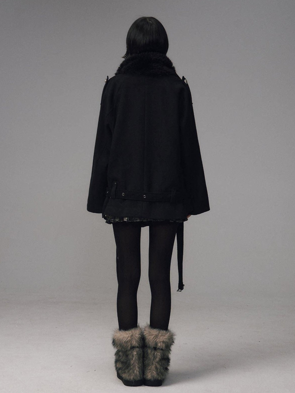 Frustration Garden Wool Blend Asymmetrical Double Breasted Loose Fit Commuter Black Short Coats