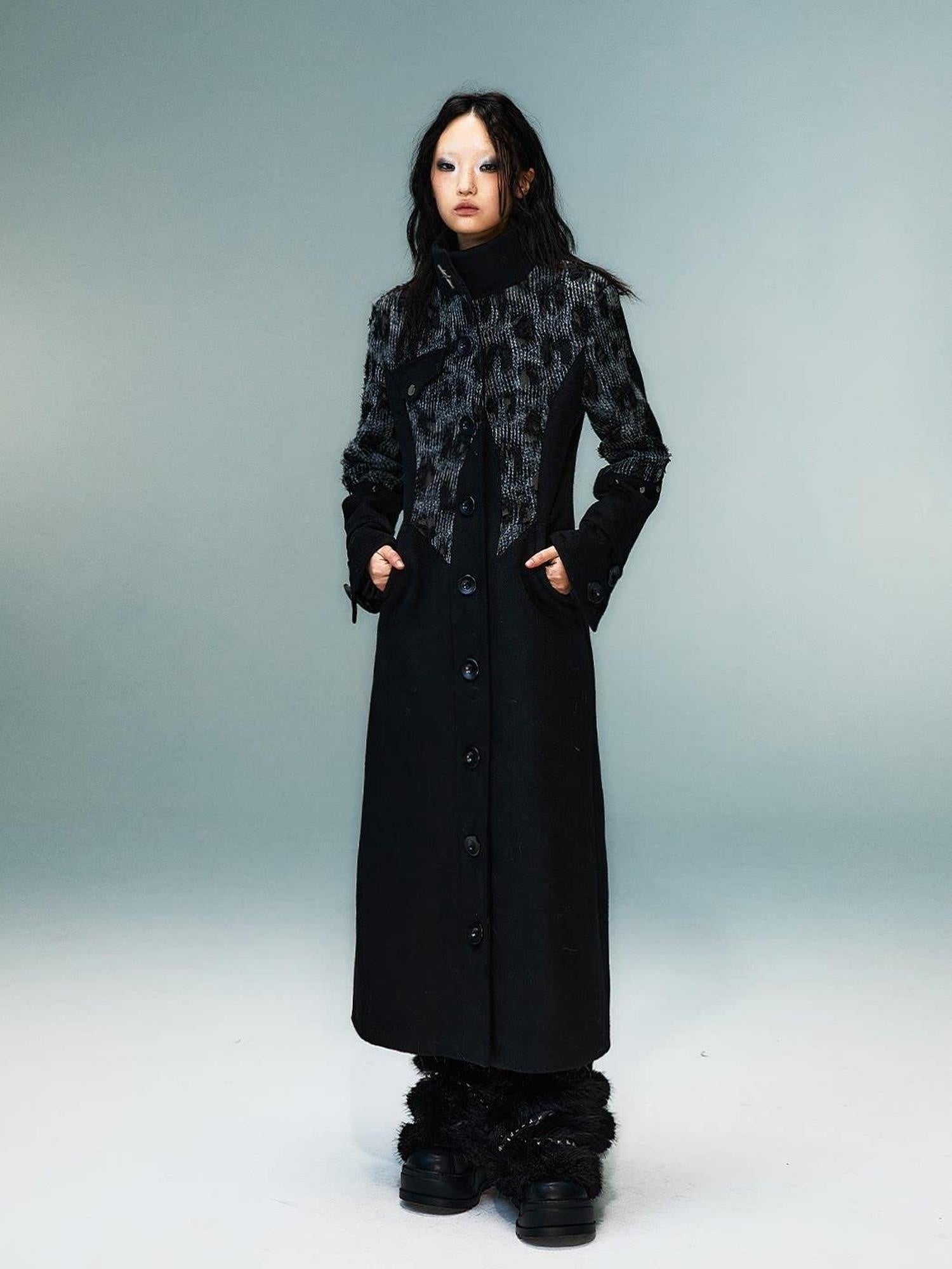 Frustration Garden Wool Blend Jacquard Patchwork Slim Vintage Bell Sleeve Long Coats