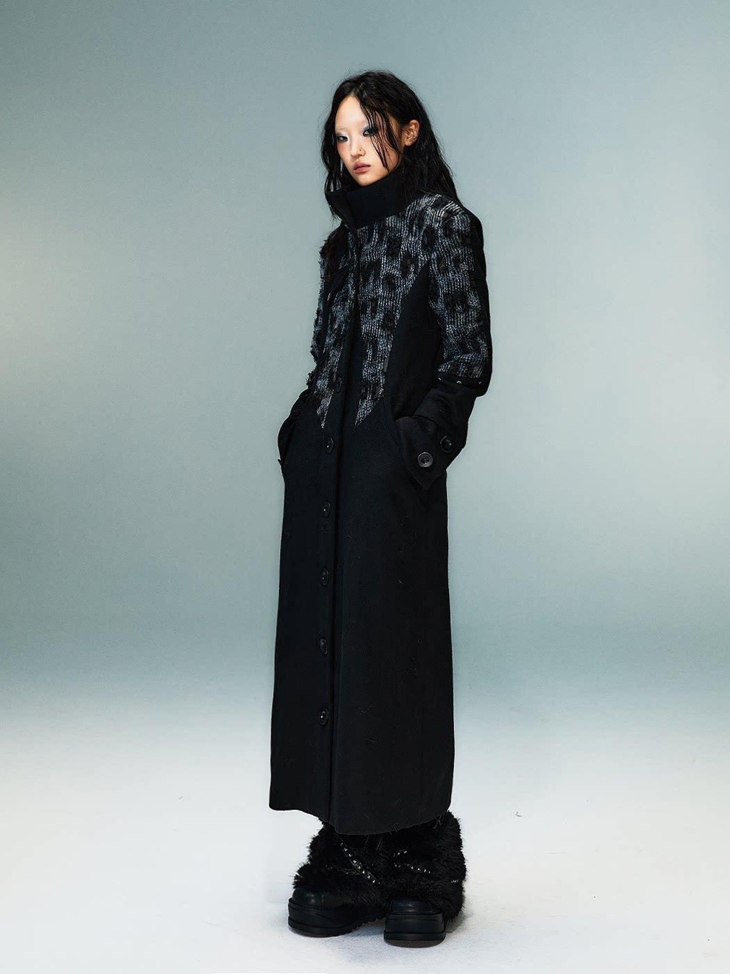 Frustration Garden Wool Blend Jacquard Patchwork Slim Vintage Bell Sleeve Long Coats