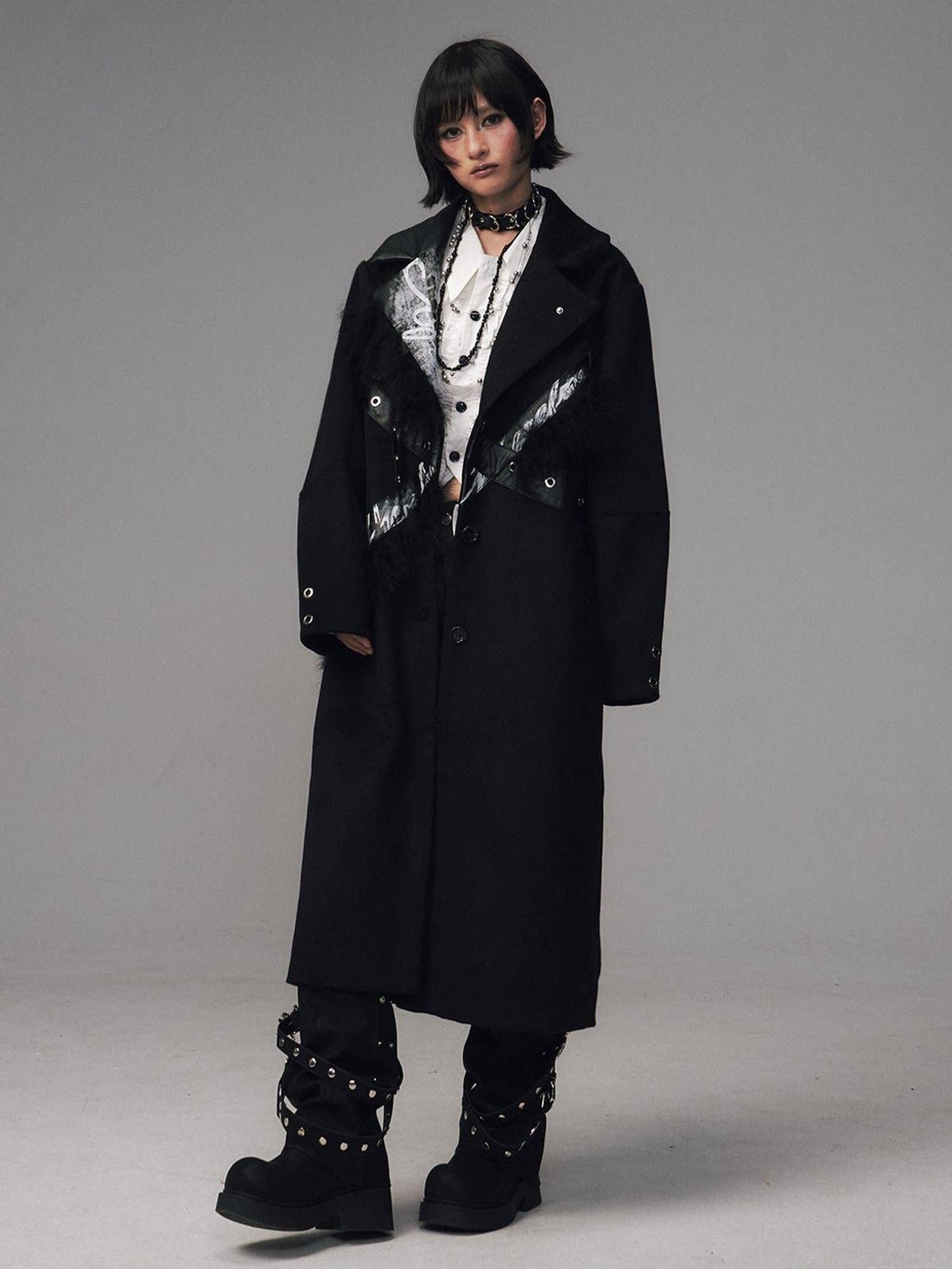 Frustration Garden Wool Blend Thick Oversized Punk Street Buttoned Patchwork Printed Long Coats