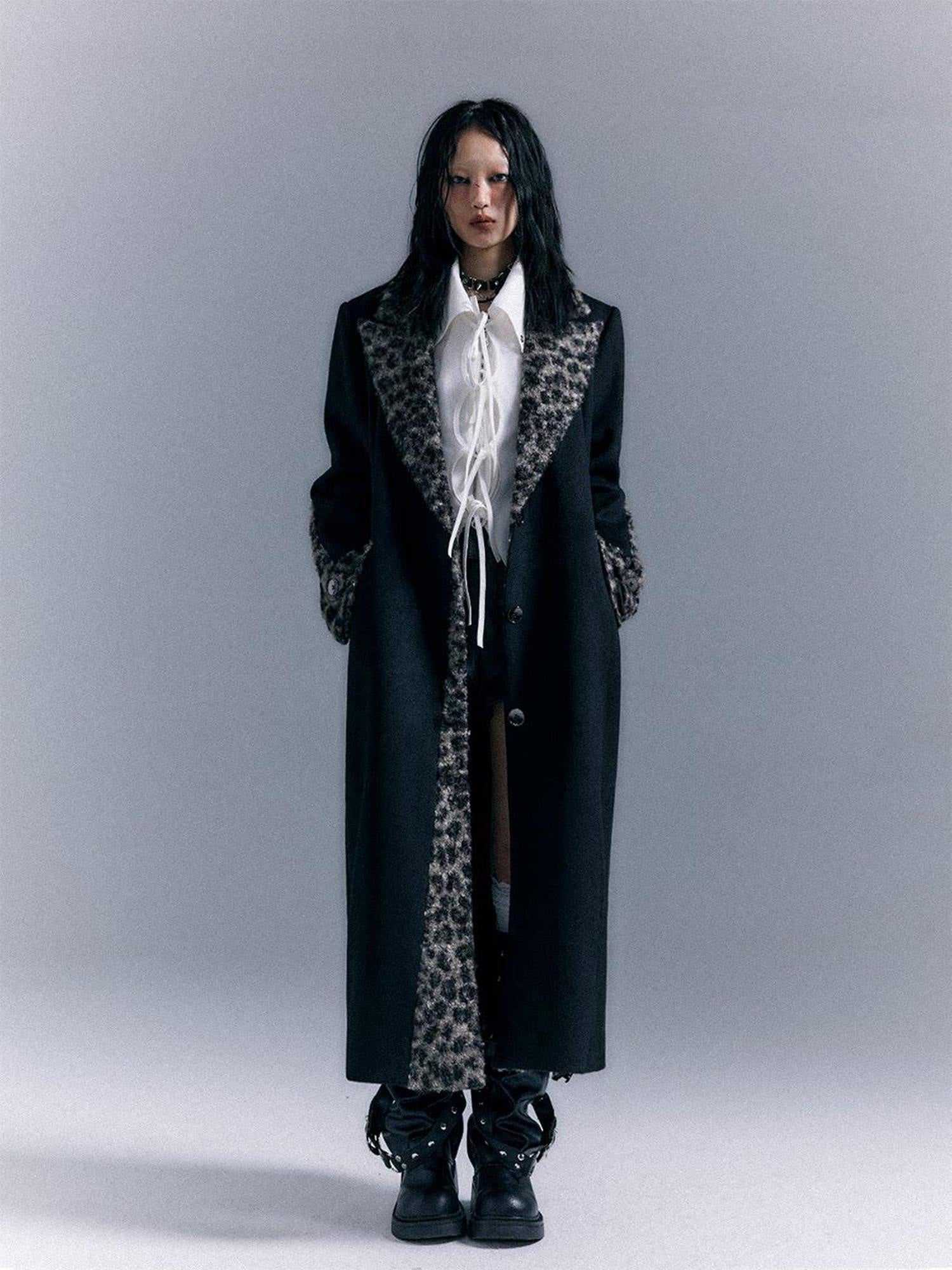 Frustration Garden Wool Blend Thick Patchwork Asymmetric Notched Lapel Women Black Long Coats