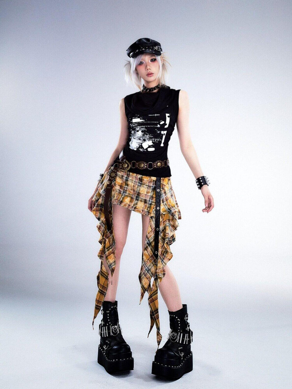 Frustration Garden Yellow Tie Dye 3D Ruffle Rock A Line Mid Waist Women Cotton Mini Skirts