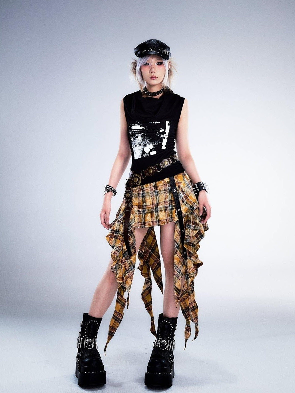 Frustration Garden Yellow Tie Dye 3D Ruffle Rock A Line Mid Waist Women Cotton Mini Skirts