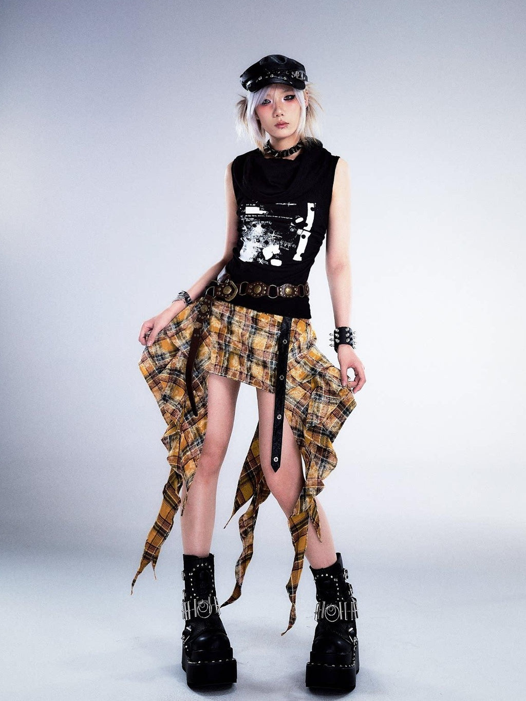 Frustration Garden Yellow Tie Dye 3D Ruffle Rock A Line Mid Waist Women Cotton Mini Skirts