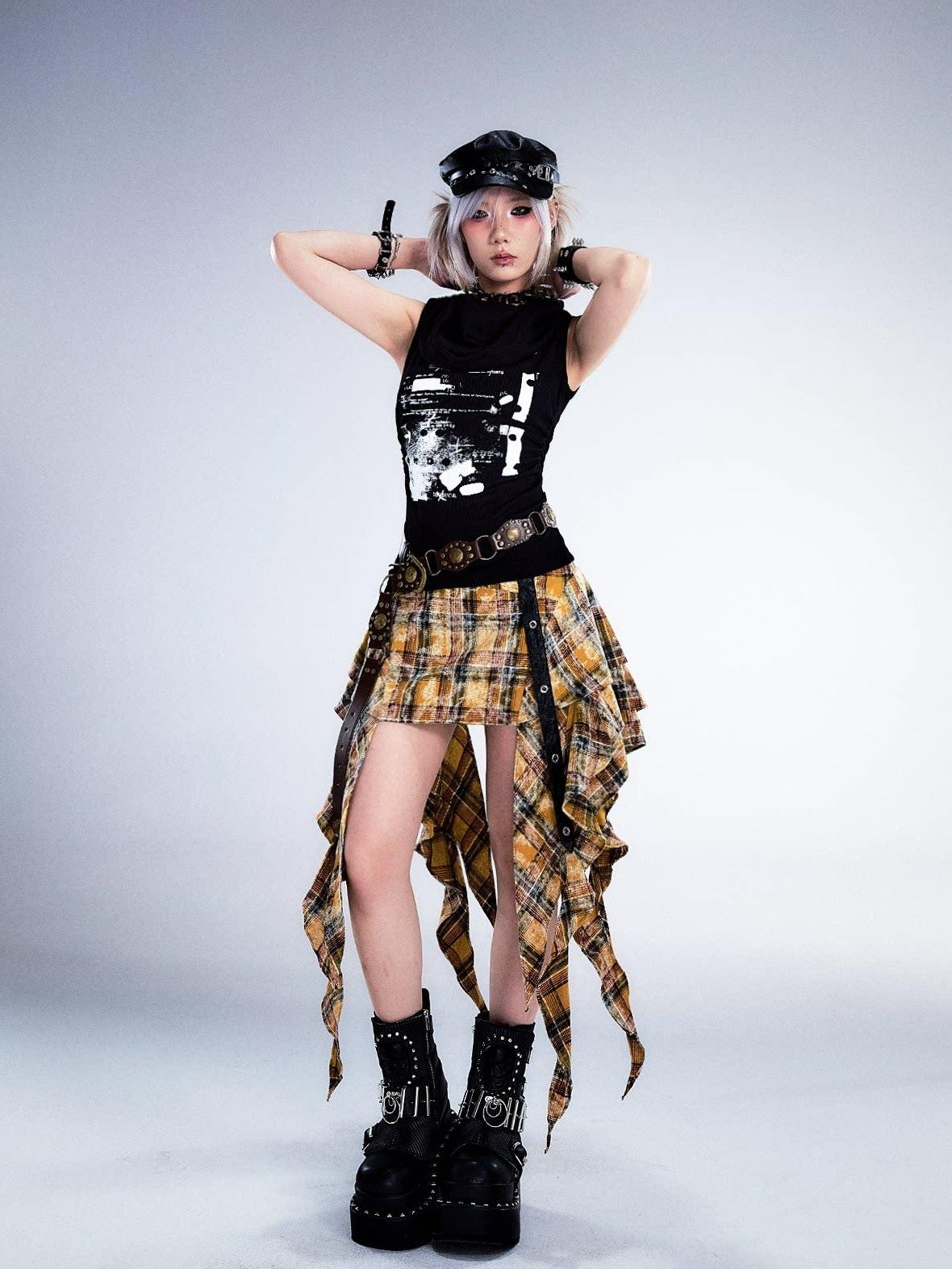 Frustration Garden Yellow Tie Dye 3D Ruffle Rock A Line Mid Waist Women Cotton Mini Skirts