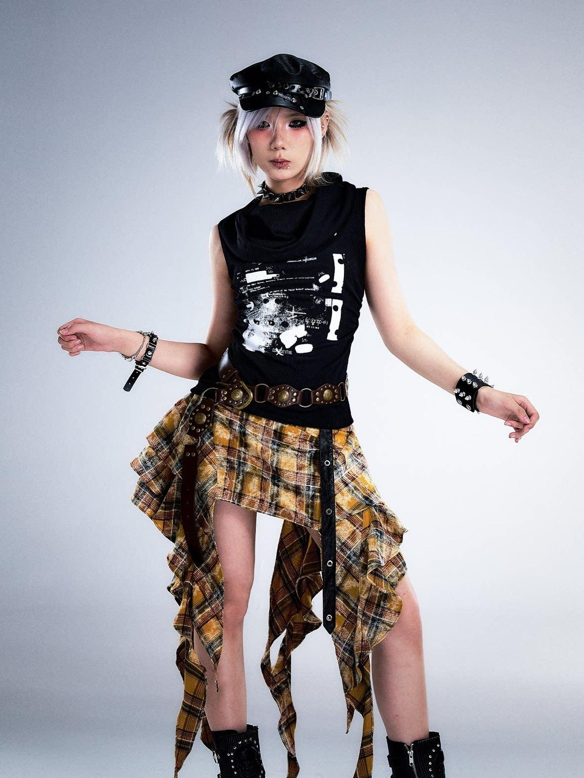 Frustration Garden Yellow Tie Dye 3D Ruffle Rock A Line Mid Waist Women Cotton Mini Skirts