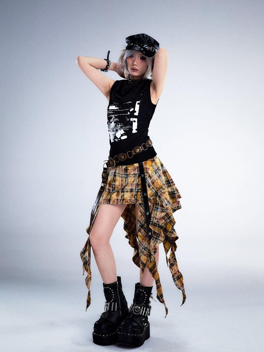 Frustration Garden Yellow Tie Dye 3D Ruffle Rock A Line Mid Waist Women Cotton Mini Skirts