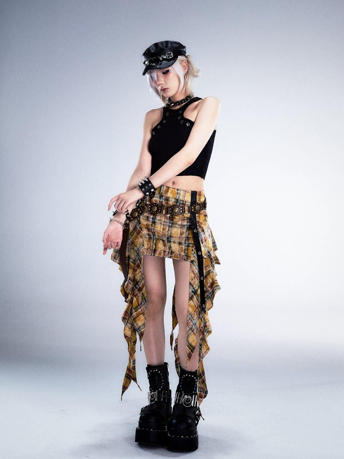 Frustration Garden Yellow Tie Dye 3D Ruffle Rock A Line Mid Waist Women Cotton Mini Skirts