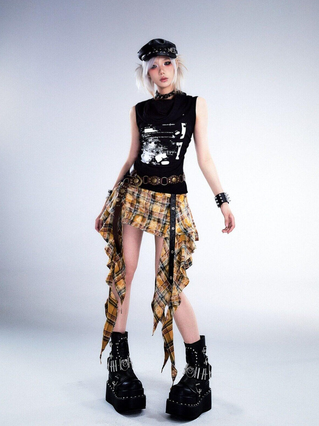 Frustration Garden Yellow Tie Dye 3D Ruffle Rock A Line Mid Waist Women Cotton Mini Skirts