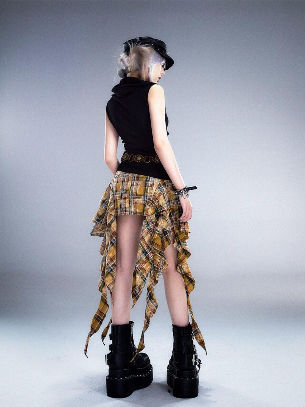 Frustration Garden Yellow Tie Dye 3D Ruffle Rock A Line Mid Waist Women Cotton Mini Skirts