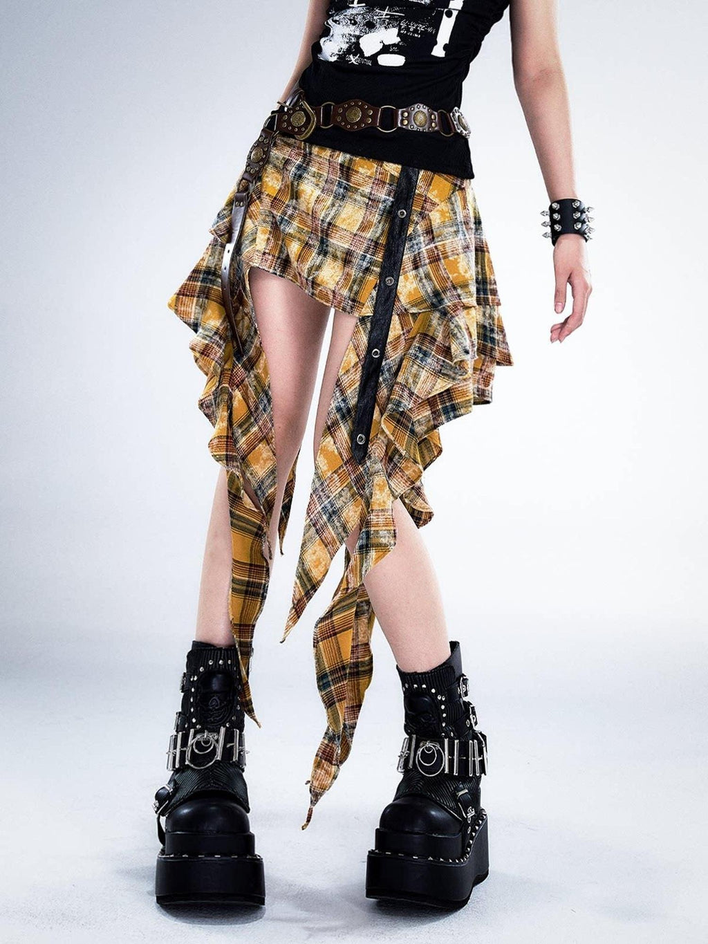Frustration Garden Yellow Tie Dye 3D Ruffle Rock A Line Mid Waist Women Cotton Mini Skirts