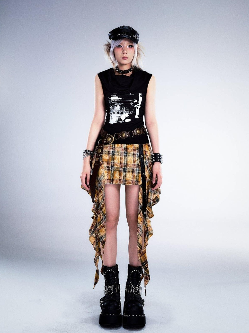 Frustration Garden Yellow Tie Dye 3D Ruffle Rock A Line Mid Waist Women Cotton Mini Skirts
