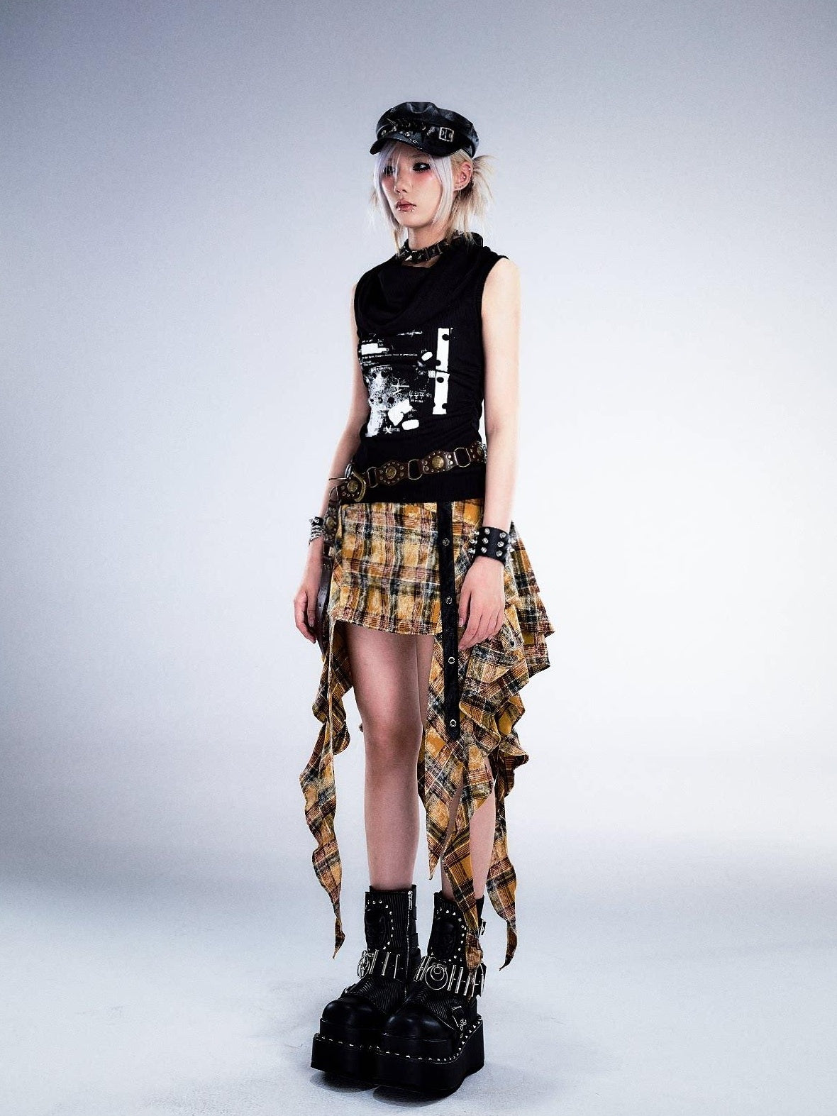 Frustration Garden Yellow Tie Dye 3D Ruffle Rock A Line Mid Waist Women Cotton Mini Skirts