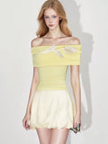 GGLOYDIUS_3d_Floral_Off_Shoulder_Yellow_Women's_Silk_Casual_Top_&_Skirt_Sets_920463115863_MISSTT