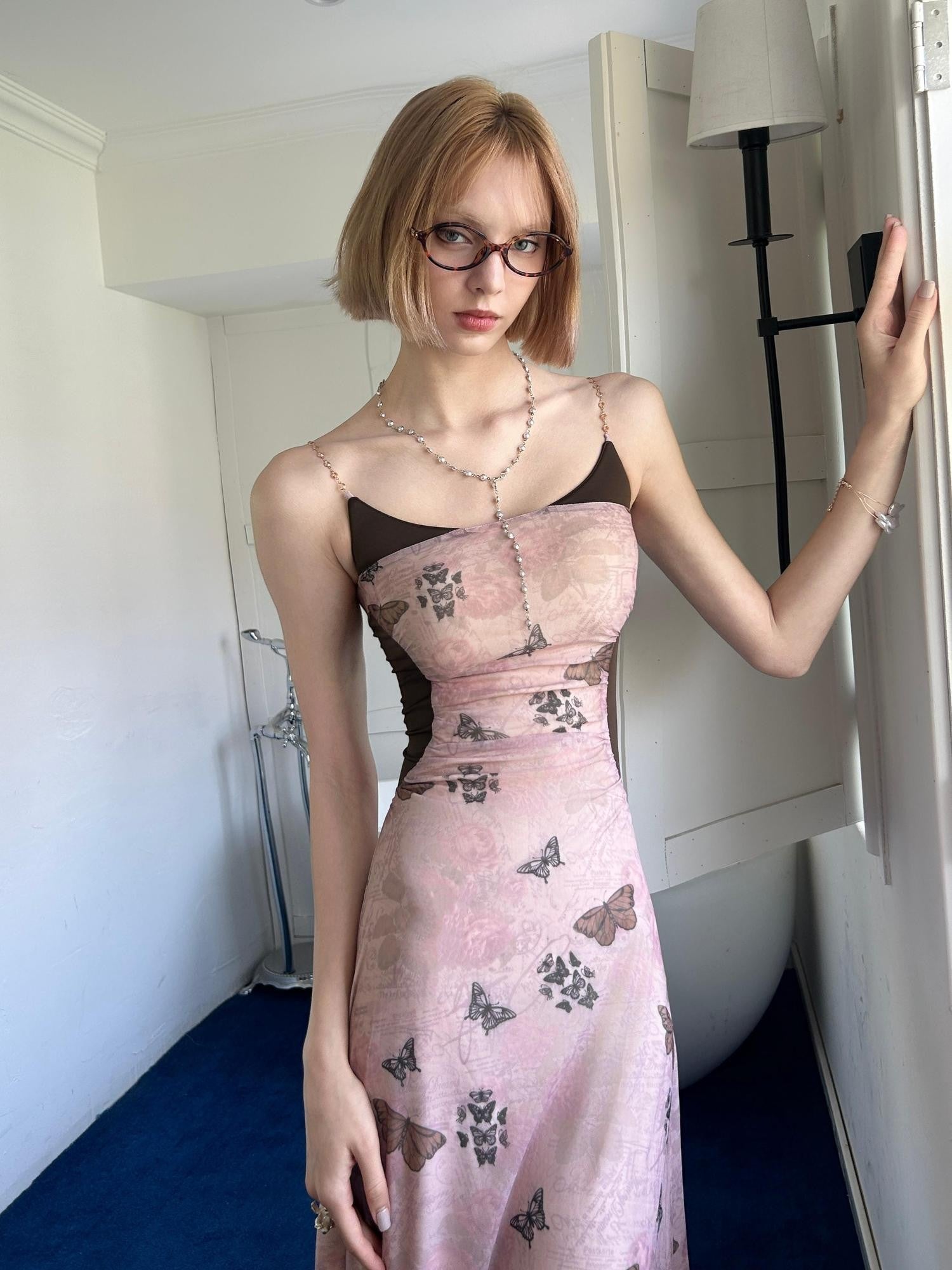 GGLOYDIUS Butterfly Floral French Vintage A Line Women's High Waist Slip Maxi Dresses