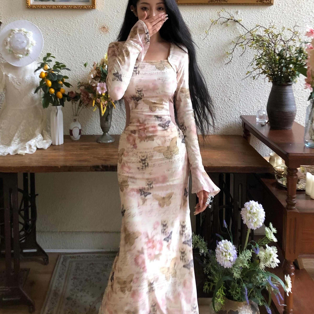 GGLOYDIUS_Butterfly_Print_Bell_Sleeve_Ruched_Waist_Women's_Triacetate_Bodycon_Maxi_Dresses_822022078244_MISSTT