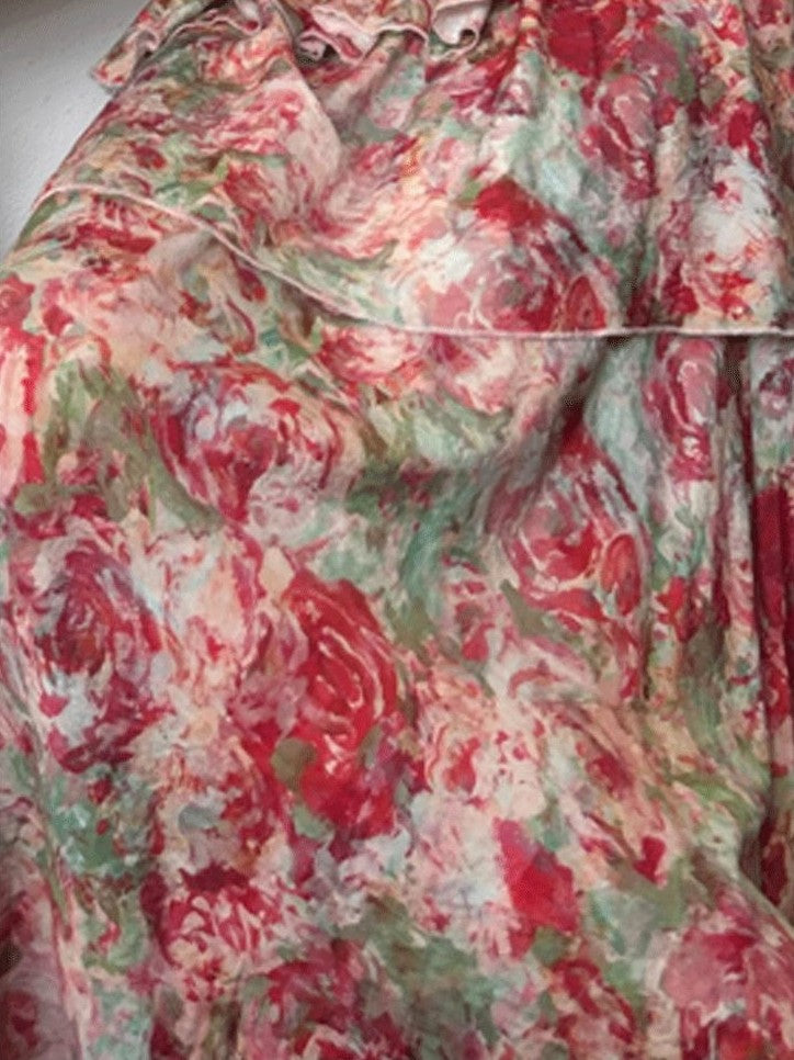 GGLOYDIUS Floral Print Tiered Colorblock Women's Linen Slip Maxi Dresses
