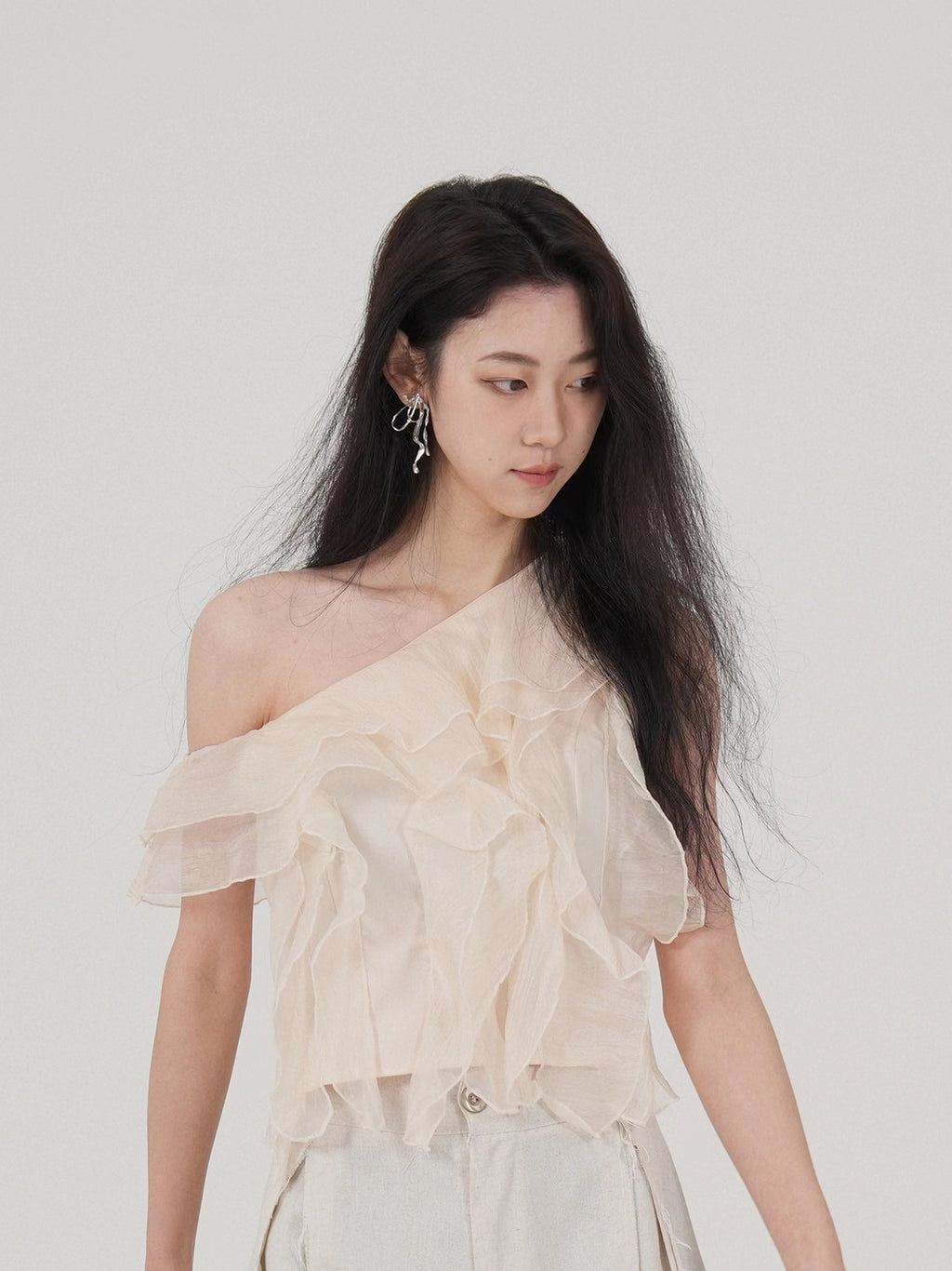 GGLOYDIUS_Floral_Ruffle_Trim_Slant_Neck_Women's_Cotton_Polyester_Off-shoulder_Blouses_775095065995_MISSTT