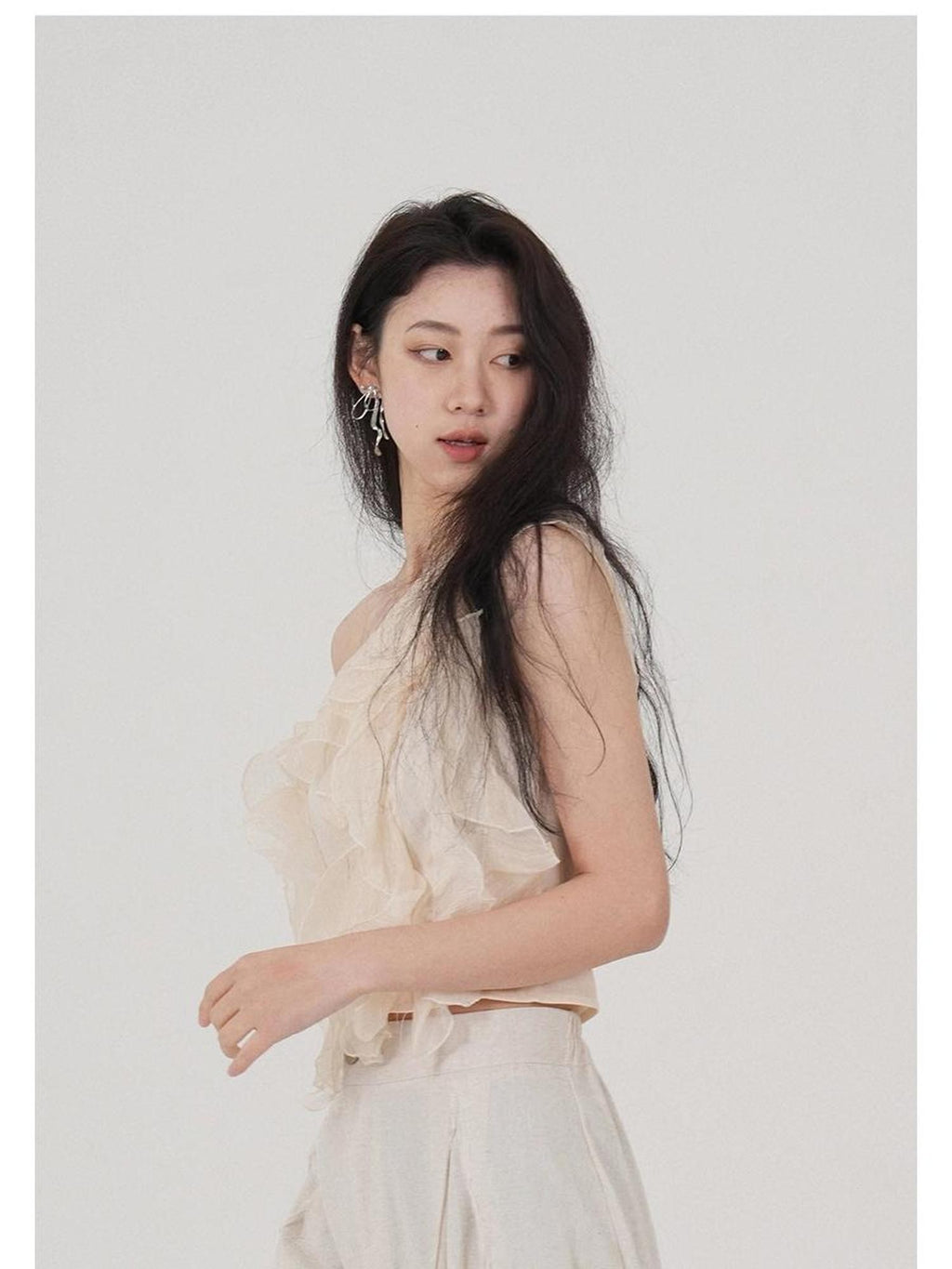 GGLOYDIUS Floral Ruffle Trim Slant Neck Women's Cotton Polyester Off-shoulder Blouses
