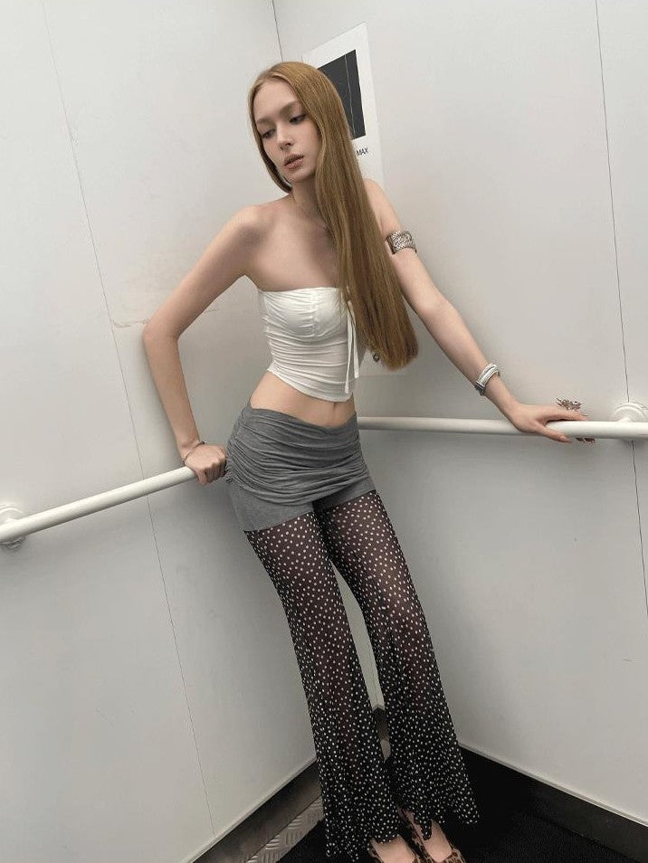 GGLOYDIUS Gray Polka Dot Silver Ring High Waist Slim Fit Women's Stretch Bootcut Pants