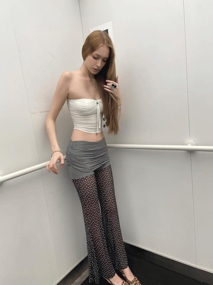 GGLOYDIUS Gray Polka Dot Silver Ring High Waist Slim Fit Women's Stretch Bootcut Pants