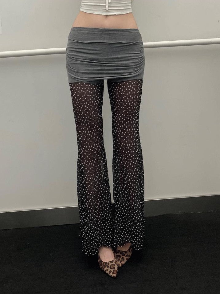 GGLOYDIUS Gray Polka Dot Silver Ring High Waist Slim Fit Women's Stretch Bootcut Pants