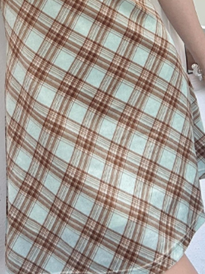 GGLOYDIUS Green Plaid Bow Silver Ring Women's Polyester Slip Midi Dresses