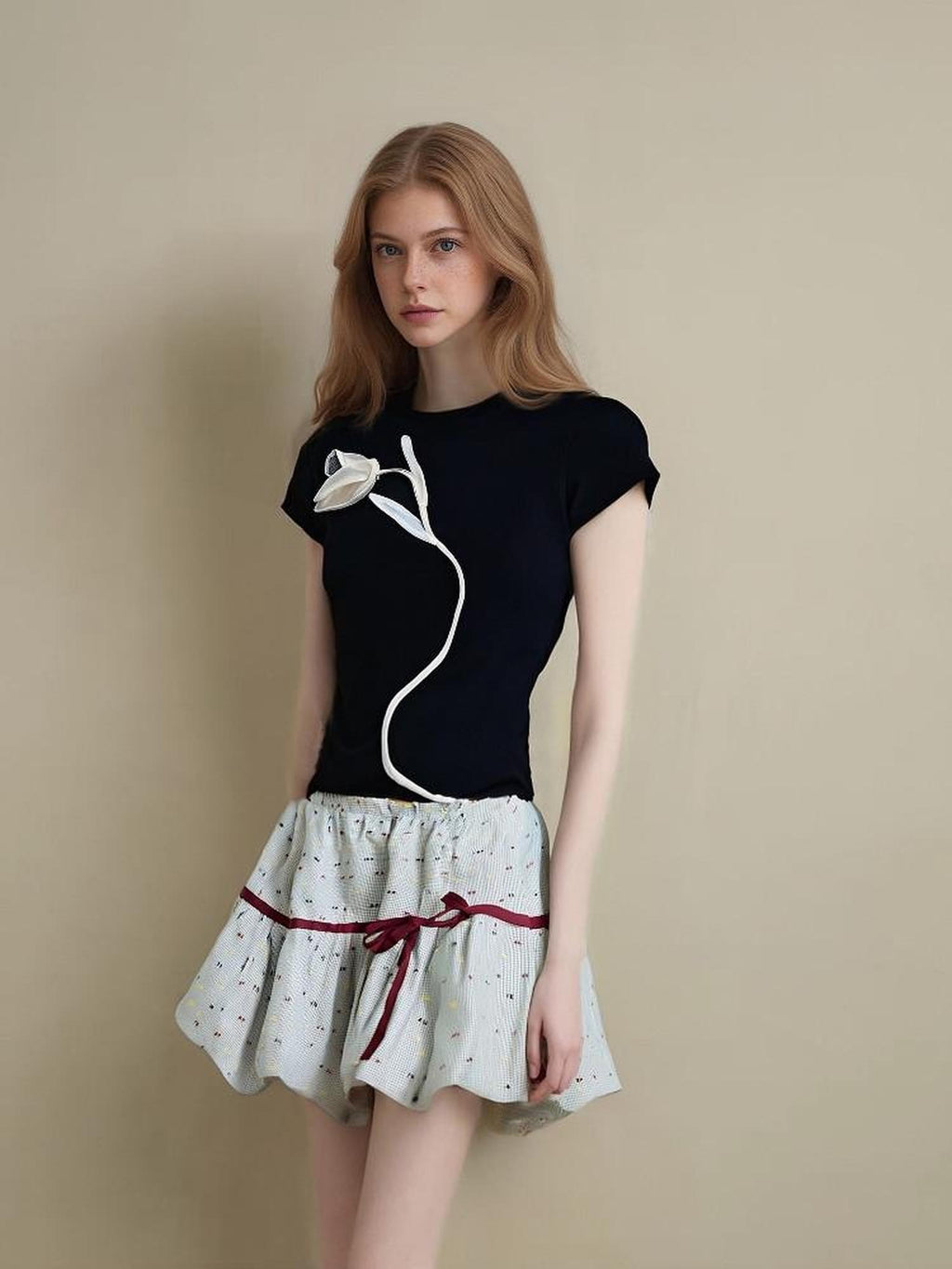 GGLOYDIUS Light Green Bow Tie High Waist Tiered Women's Cotton Mini Skirts