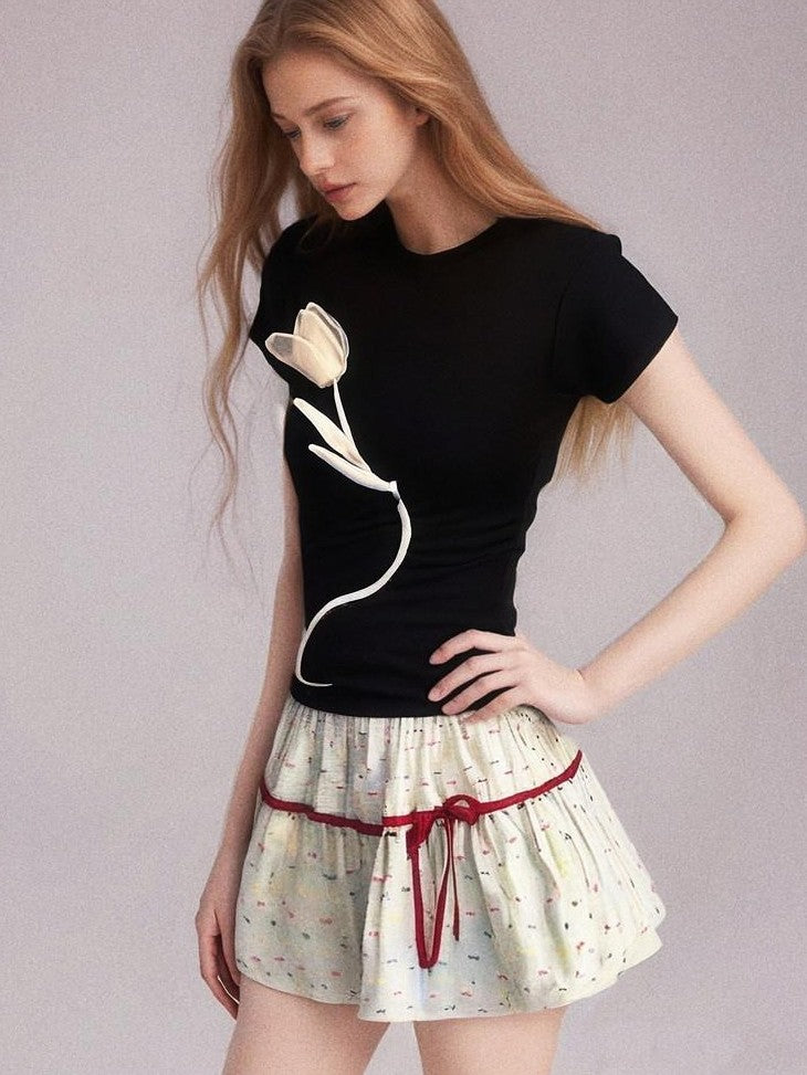 GGLOYDIUS Light Green Bow Tie High Waist Tiered Women's Cotton Mini Skirts