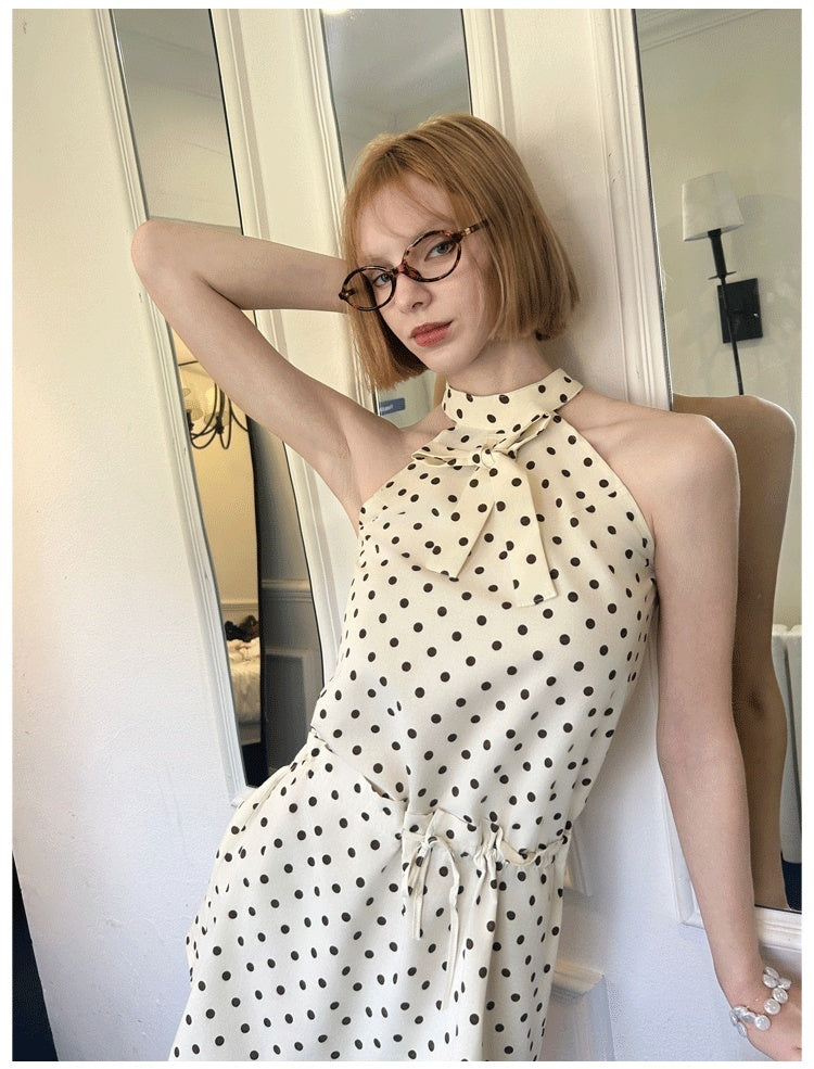 GGLOYDIUS_Off_White_Polka_Dot_Silver_Ring_Cinched_Waist_Women's_Cotton_Halter_Mini_Dresses_1025728128251_MISSTT