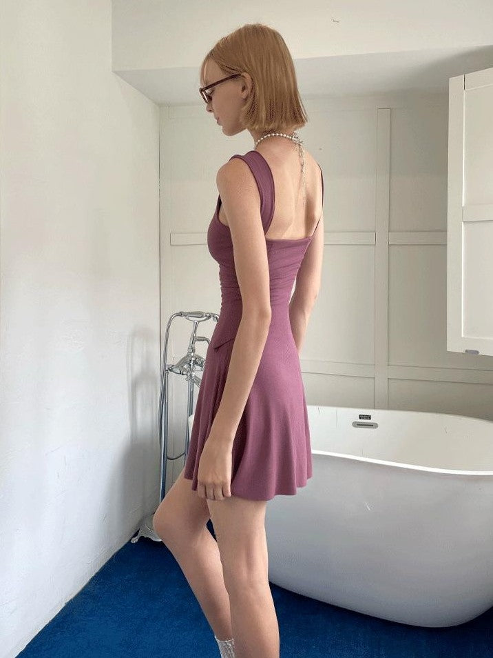 GGLOYDIUS Plum Square Neck Spaghetti A Line Women's Viscose Knit Slip Midi Dresses