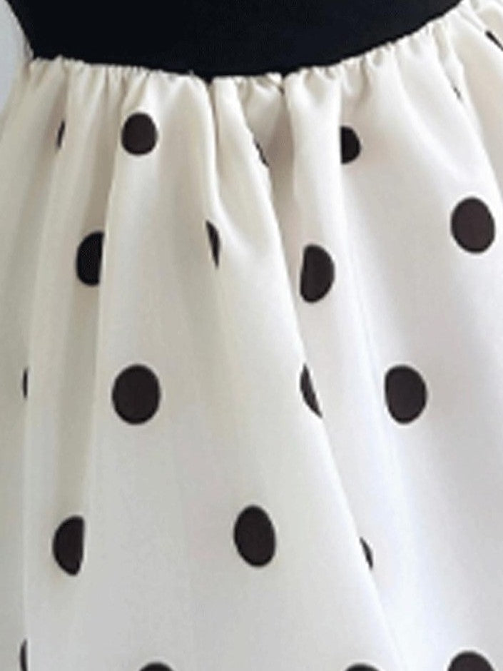GGLOYDIUS Polka Dot Cinched Waist Women's Triacetate Panelled Casual Midi Dresses