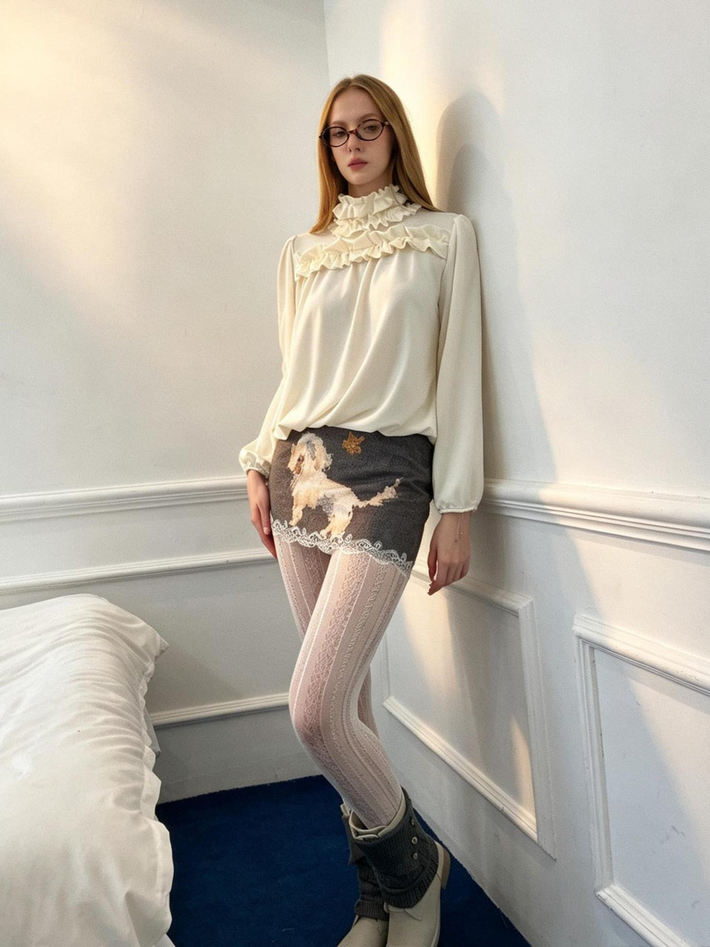 GGLOYDIUS Sequin Dog Print Bodycon Women's Polyester Mini Skirts
