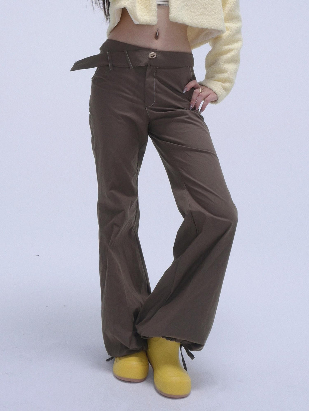 GGLOYDIUS Silver Ring Utility Cargo High Waist Women's Cotton Wide-leg Pants