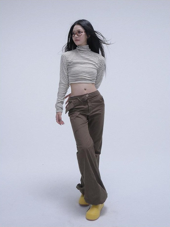 GGLOYDIUS Silver Ring Utility Cargo High Waist Women's Cotton Wide-leg Pants