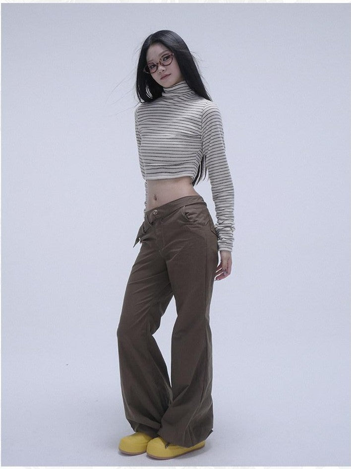 GGLOYDIUS Silver Ring Utility Cargo High Waist Women's Cotton Wide-leg Pants