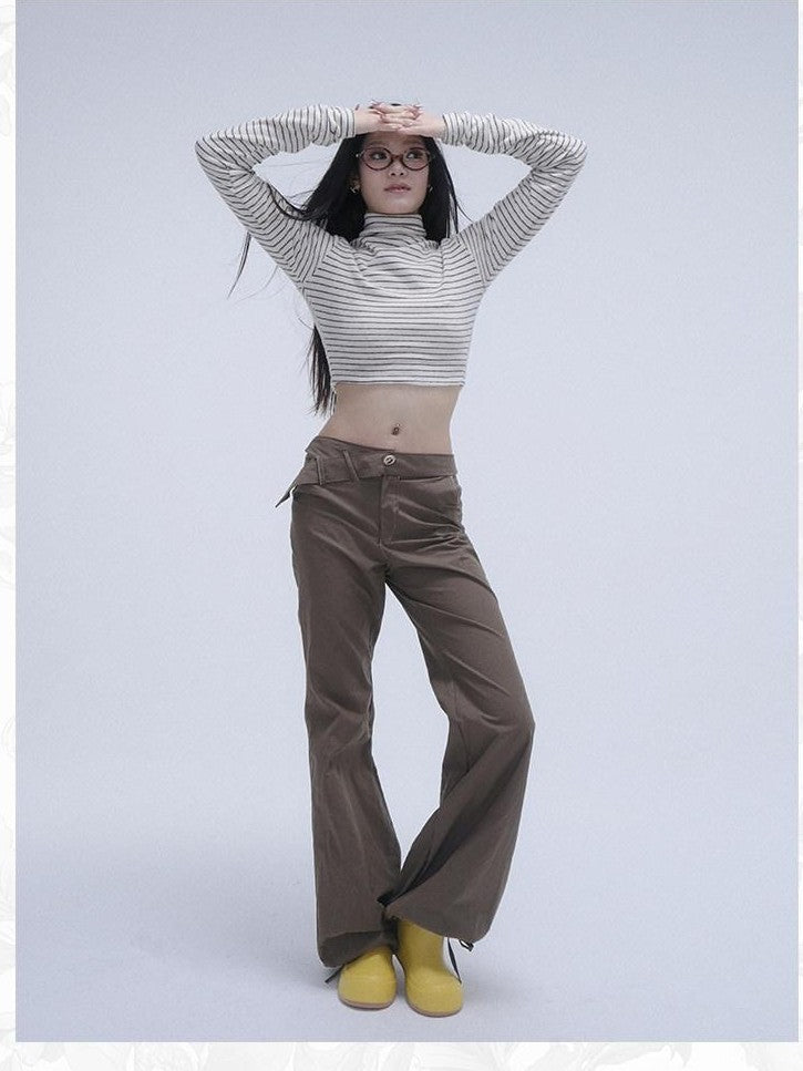 GGLOYDIUS Silver Ring Utility Cargo High Waist Women's Cotton Wide-leg Pants