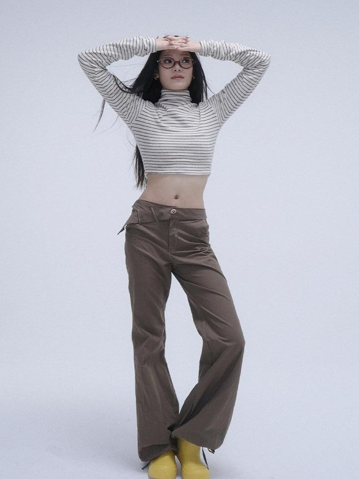 GGLOYDIUS Silver Ring Utility Cargo High Waist Women's Cotton Wide-leg Pants
