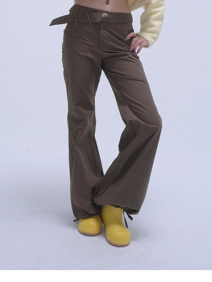 GGLOYDIUS Silver Ring Utility Cargo High Waist Women's Cotton Wide-leg Pants