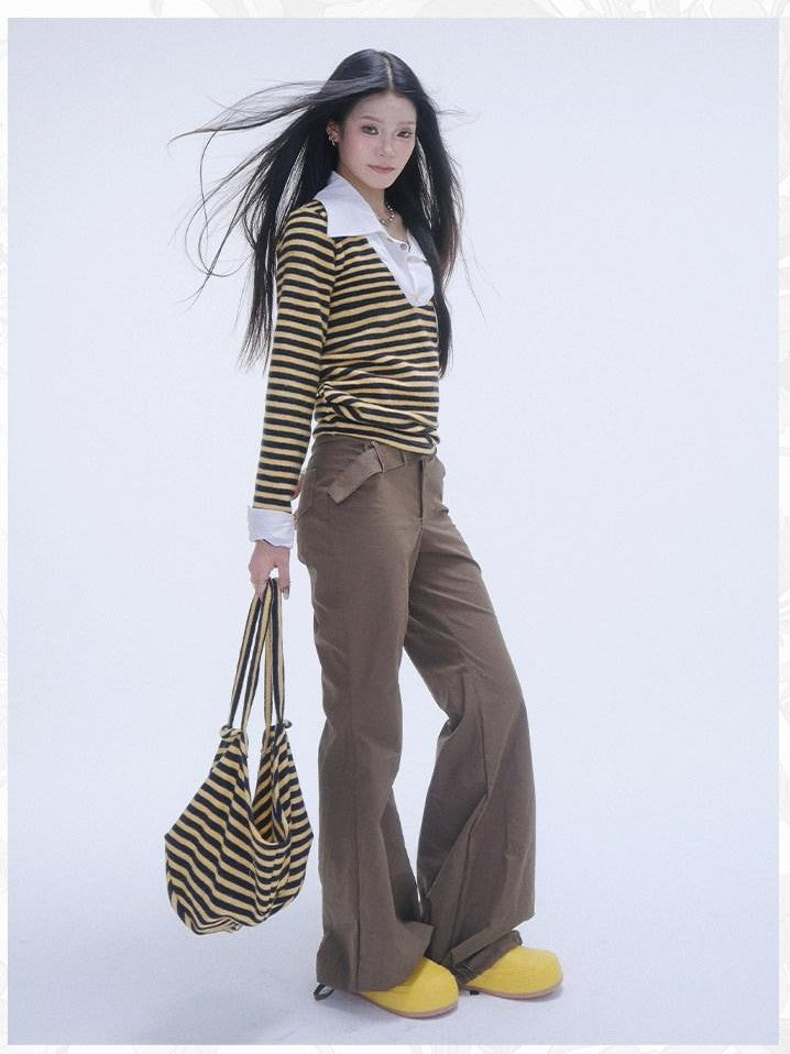 GGLOYDIUS Silver Ring Utility Cargo High Waist Women's Cotton Wide-leg Pants